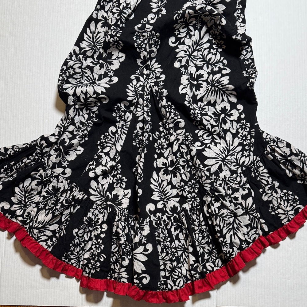 Vintage RM Made in Hawaii USA Floral Black White Red‎ Trim Mermaid Maxi Dress M? - Picture 13 of 15